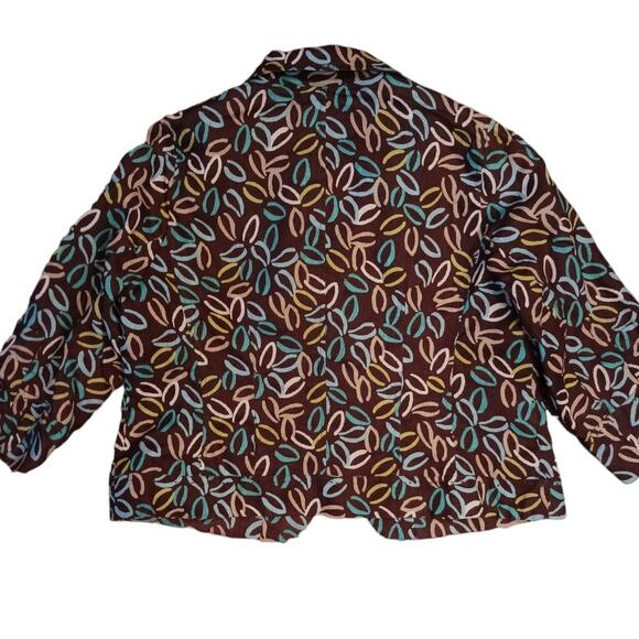 Linen open front jacket sz L petite brown blue Kim Rogers coastal grandma - Picture 2 of 6